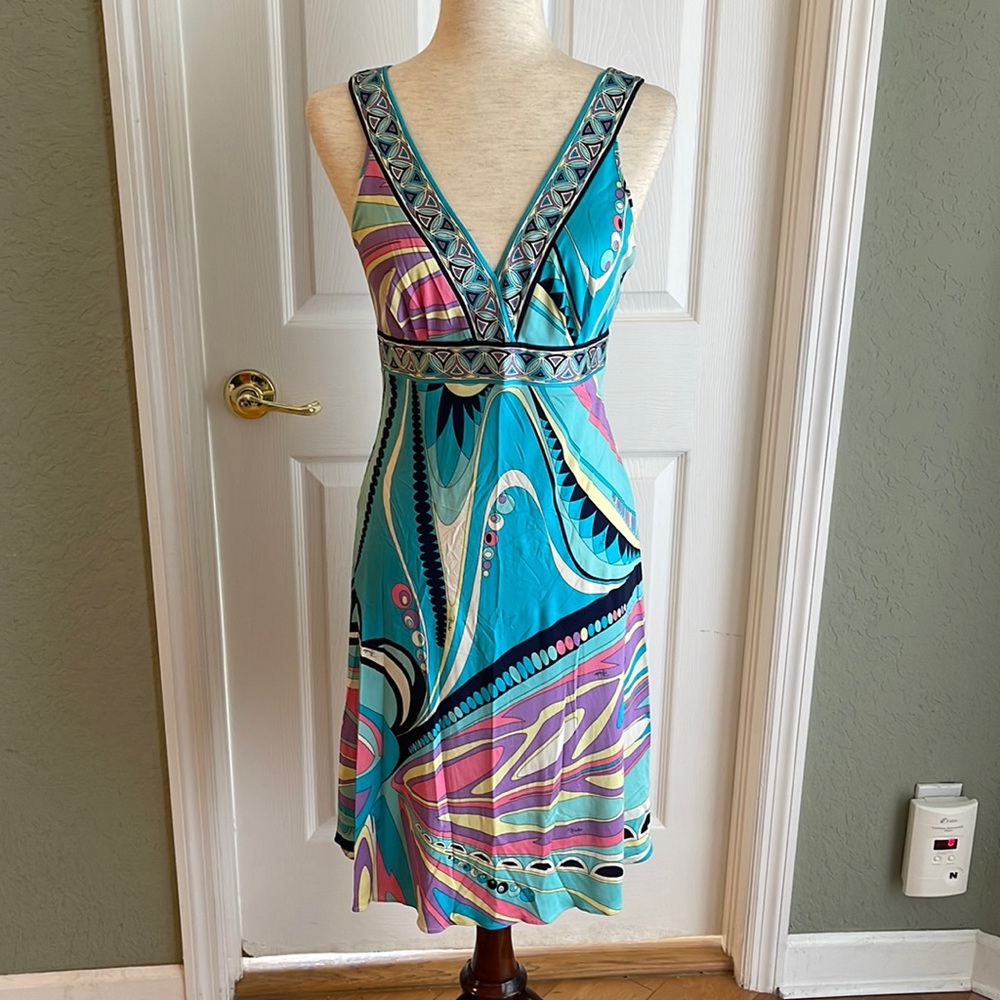 Vintage Emilio Pucci Multi Color Fit&Flare Sleeveless Mini Dress